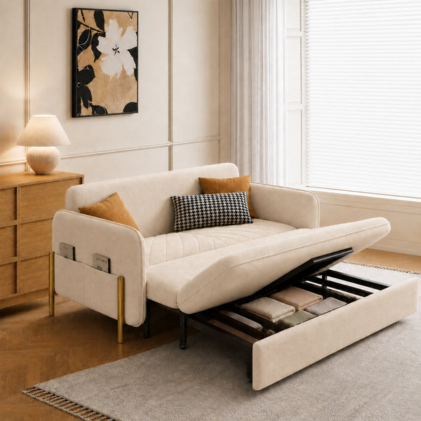 Lennox 47"/70" Velvet Pull-Out Sofa Bed with Storage