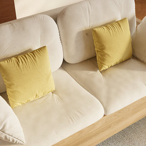 Close-up of texture of sponge fabric upholstery on sofa bed