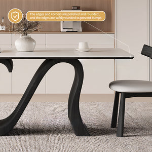 Creative S-shaped Walnut Base Round Dining Table with Marble Effect Surface