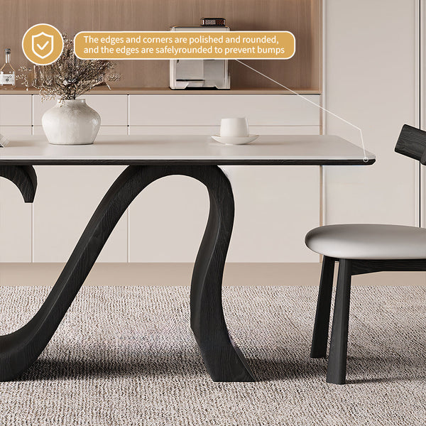 Creative S-shaped Walnut Base Round Dining Table with Marble Effect Surface