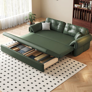 Contemporary Faux Leather Sofa Bed Sleeper Sofa with Hidden Storage & Metal Frame