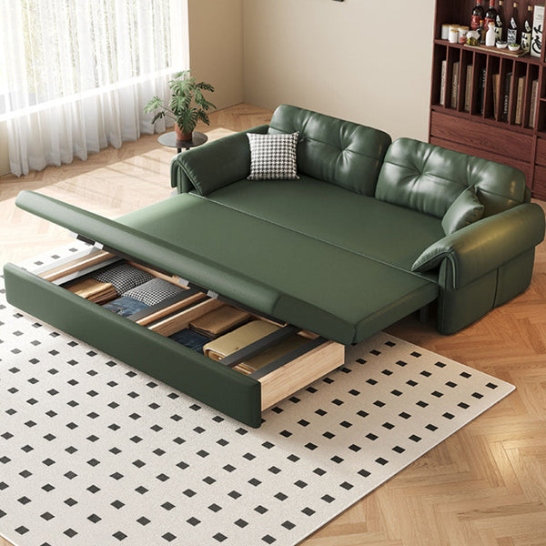 Contemporary Faux Leather Sofa Bed Sleeper Sofa with Hidden Storage & Metal Frame