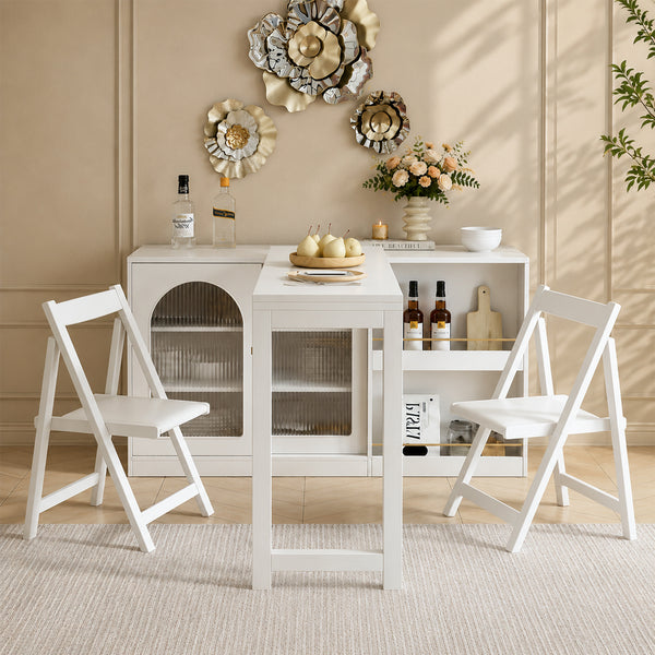 Pivot Rotating Fold-Out Dining Table Sideboard with Storage