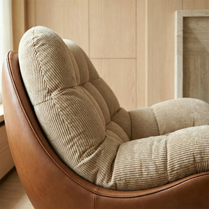 Modern Curved Lounge Chair Upholstered Comfort Accent Chair with Leather Base